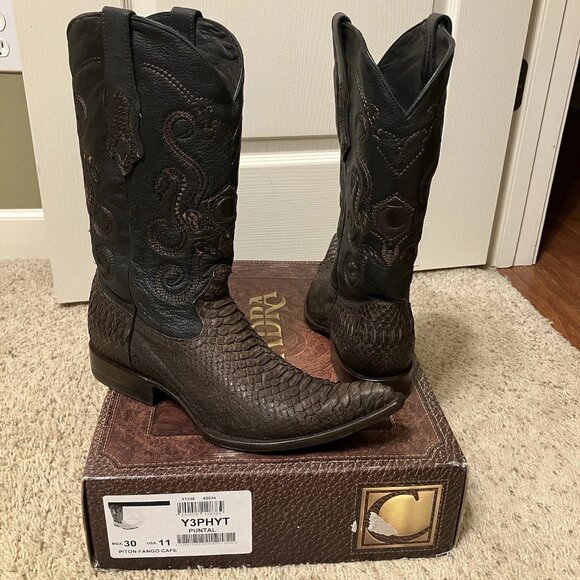 CUADRA Boots PYTHON Snakeskin BROWN Fango Cafe EXOTIC - Sz 11 Excellent! - Picture 1 of 16